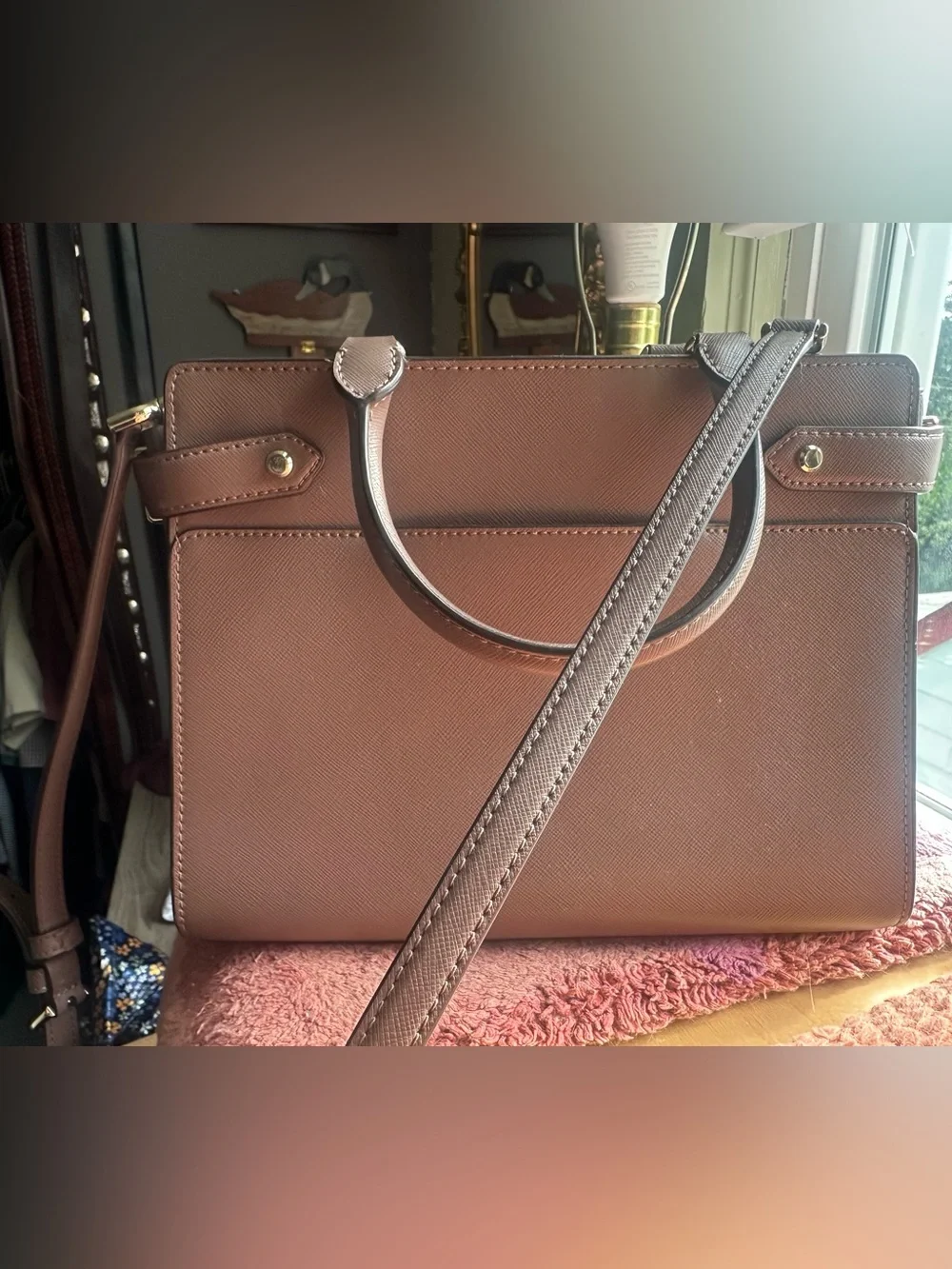 Kate Spade Taupe/gray/lilac Leather Crossbody Satchel